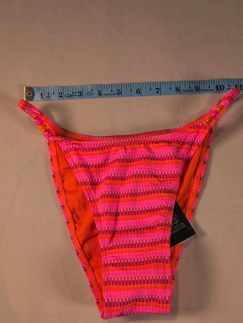Wild Fable Pink/Orange Striped Beaded Bikini Bottom Low Rise Cheeky Size Small